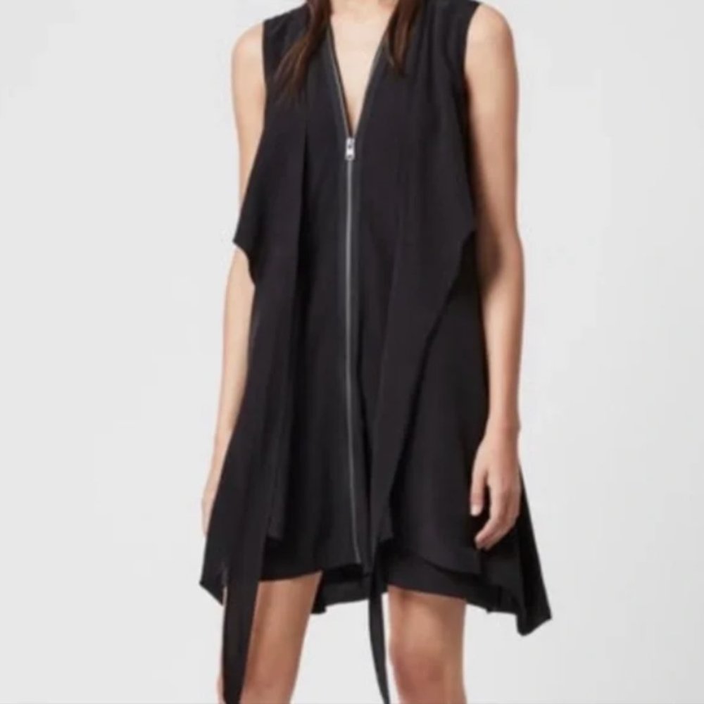 All Saints 100% Silk Zipper Front Little Black Dress - Picture 2 of 8